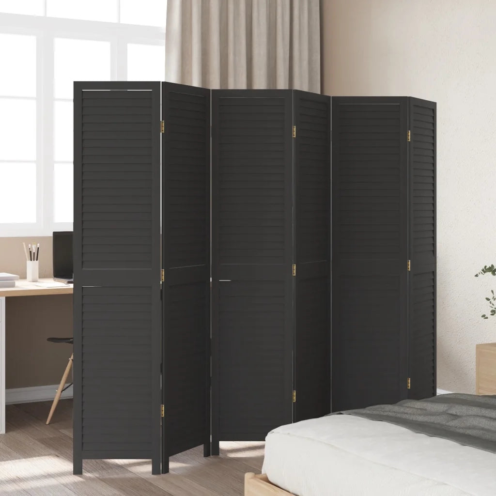 Divisorio Ambienti 6 Pannelli-Set di 6 pannelli Paravento Nero Legno Massello di Paulownia
