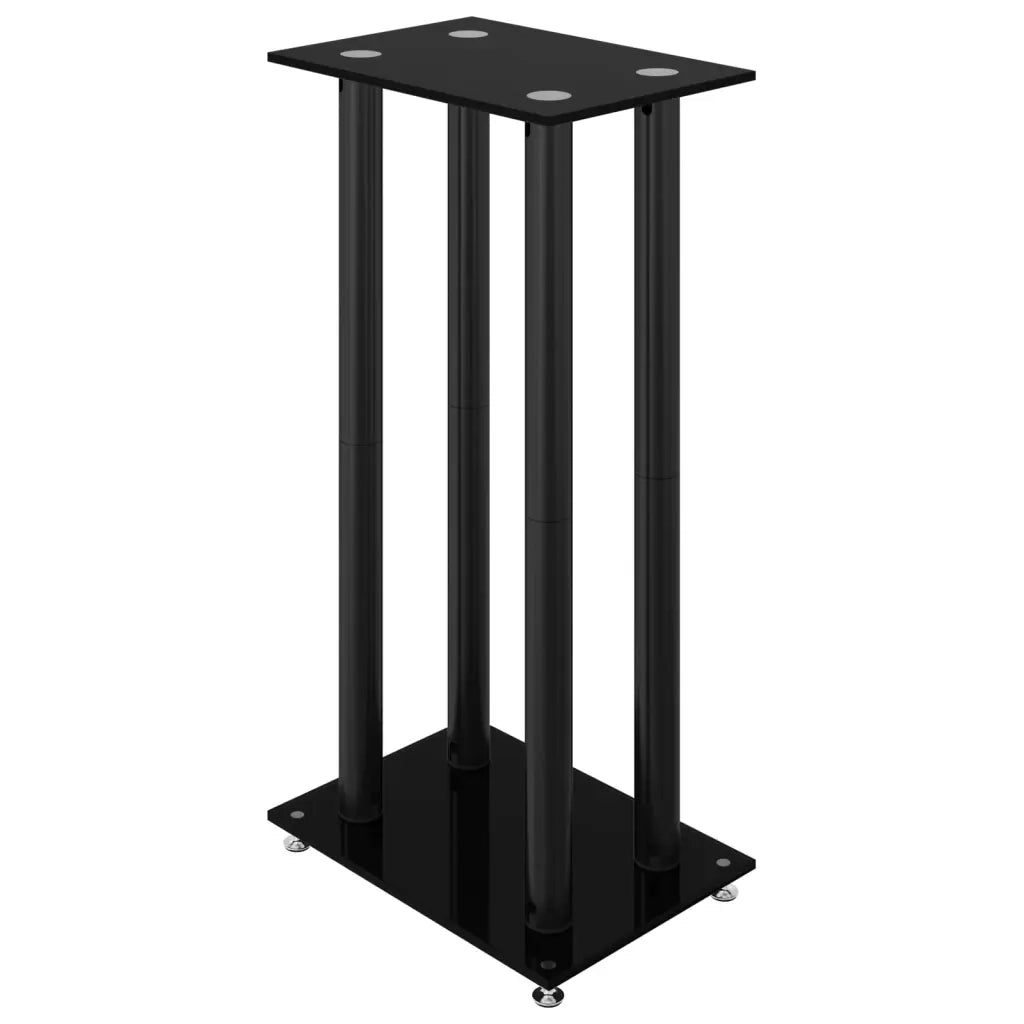 Pedane per Casse 2pz Nero Vetro Temperato Design a 4 Pilastri 51817