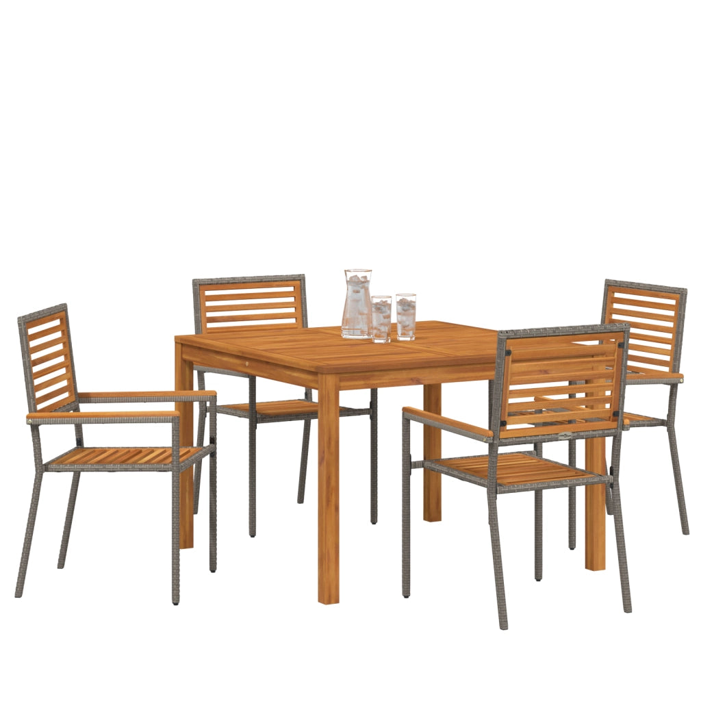 Set da Pranzo da Giardino  5 Pezzi Grigio Polyrattan Acacia