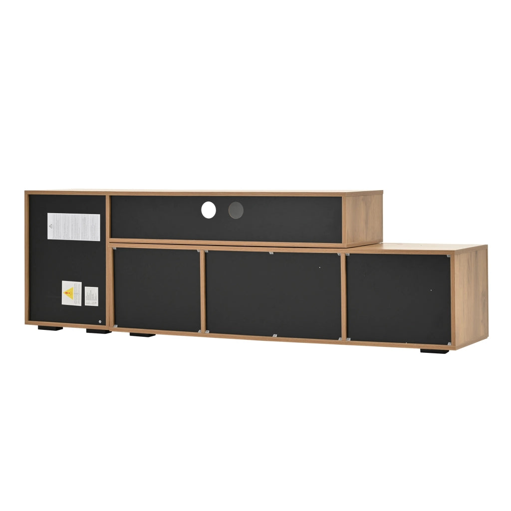 Mobile porta TV con pensile 4 ante e 2 vani aperti lunghezza regolabile finitura rovere e nero per soggiorno