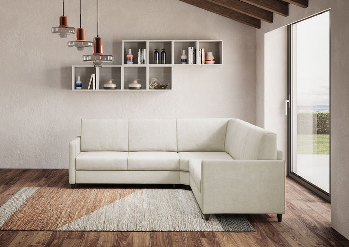 Divano Angolare 5 Posti 221x221x85 cm Karay in Tessuto Latte