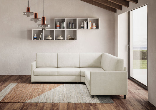 Divano Angolare 5 Posti 241x241x85 cm Karay in Tessuto Latte