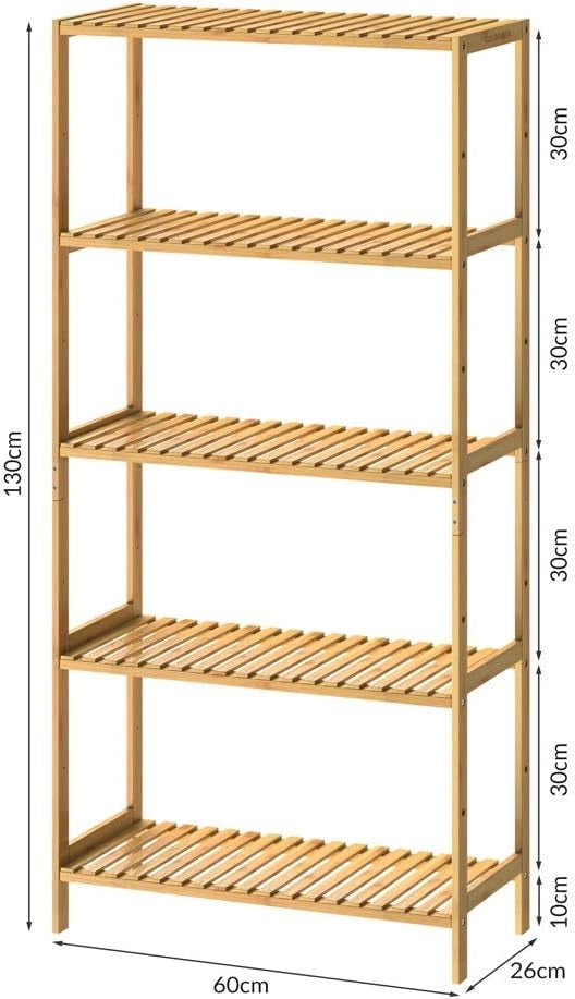 Scaffale Bagno Bamboo 5 Ripiani Altezza Regolabile 130x60x26 cm Mobile Cucina Libreria in Legno Organizer Studio