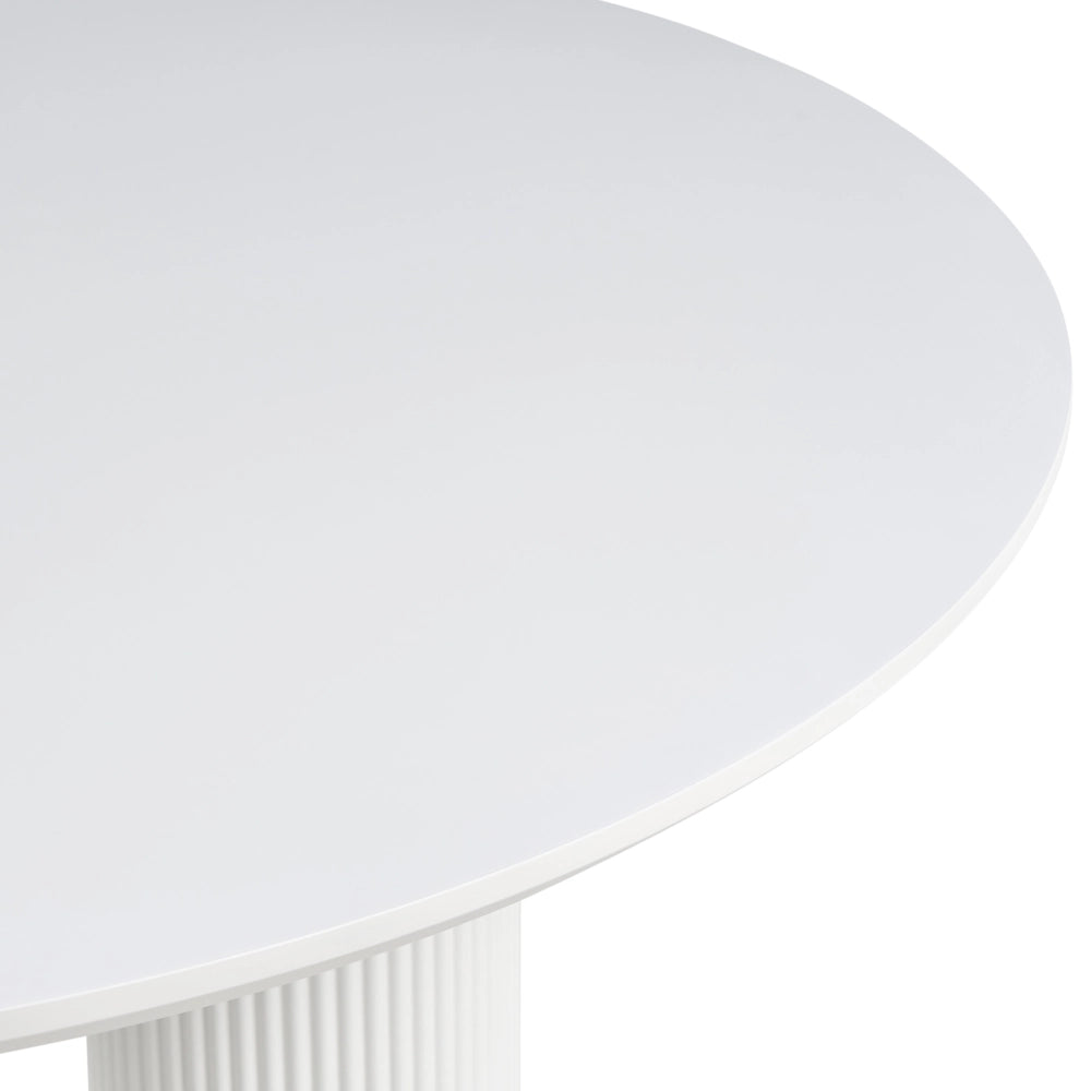 Tavolo da pranzo rotondo con gambe a colonna scanalate e a costine design minimalista MDF 120 cm bianco design minimalista
