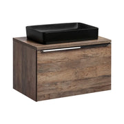 Set da bagno VANTA in quercia: mobile sottolavabo 80cm + piano lavabo + 1 lavabo nero da appoggio