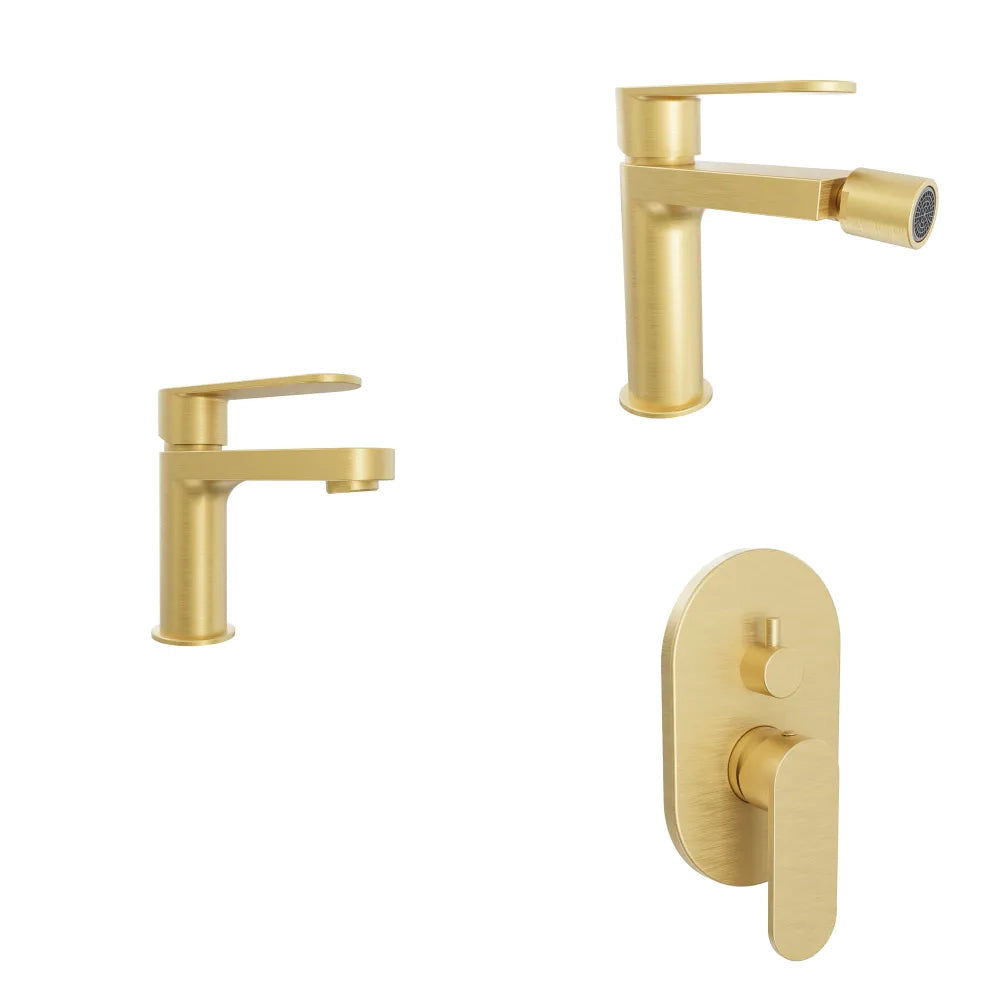 Set miscelatori lavabo 13cm bidet miscelatore doccia con deviatore oro spazzolato | Margot