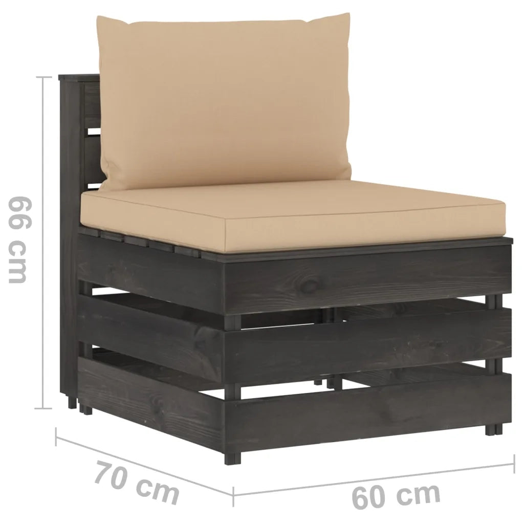 Divano Centrale Modulare con Cuscini-Sofa Modulare-Divanetto in Legno Impregnato Grigio 860229