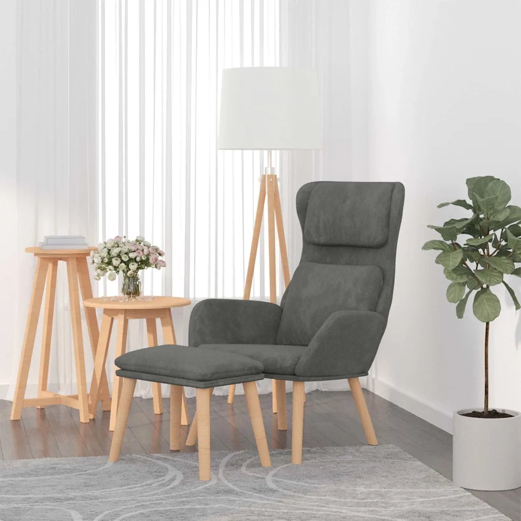 Divano Sedia-Poltrona Relax con Poggiapiedi Grigio Scuro in Velluto 430124