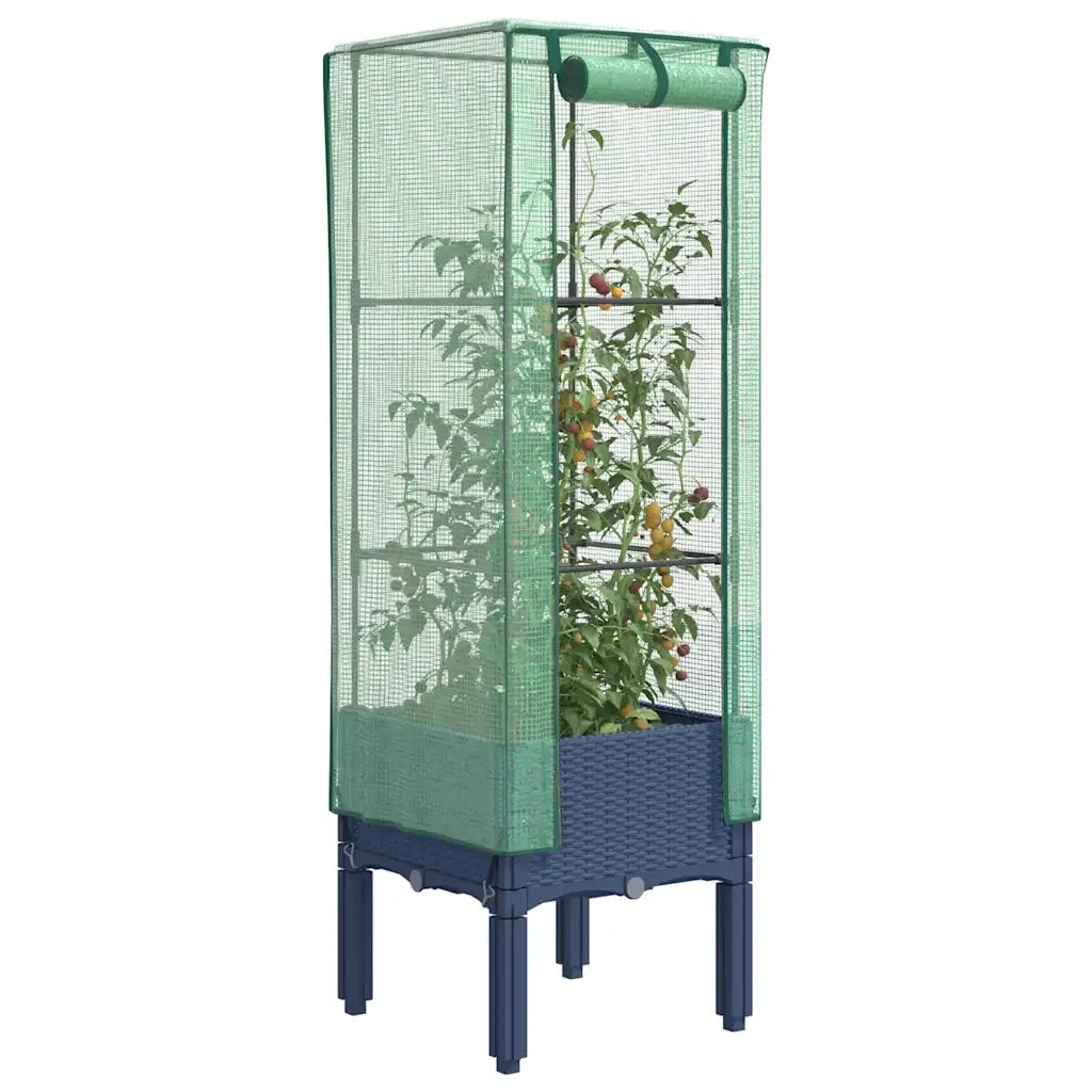 Fioriere | Cassetta per fiori | Letto Rialzato con Copertura Serra Effetto Rattan 40x40x140 cm