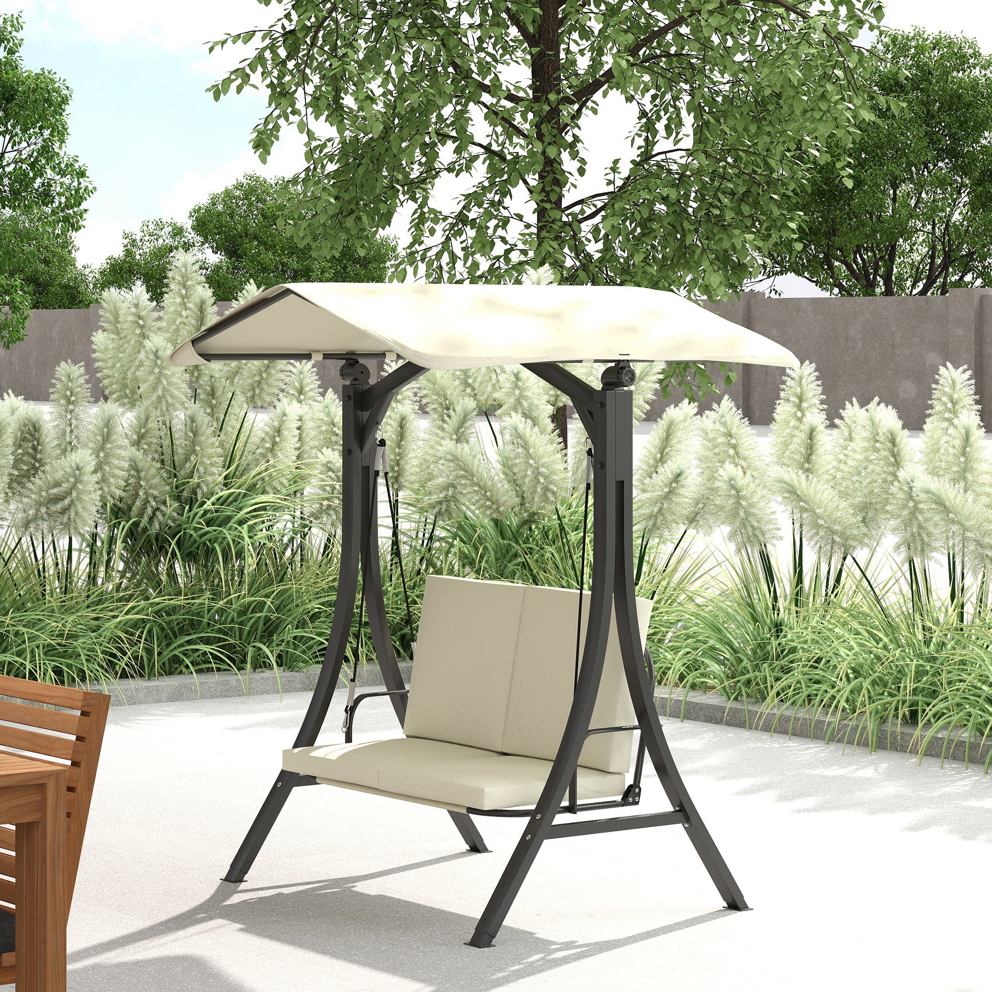 Dondolo da Giardino 2 Posti 150x120x182 cm con Tettuccio Regolabile Crema