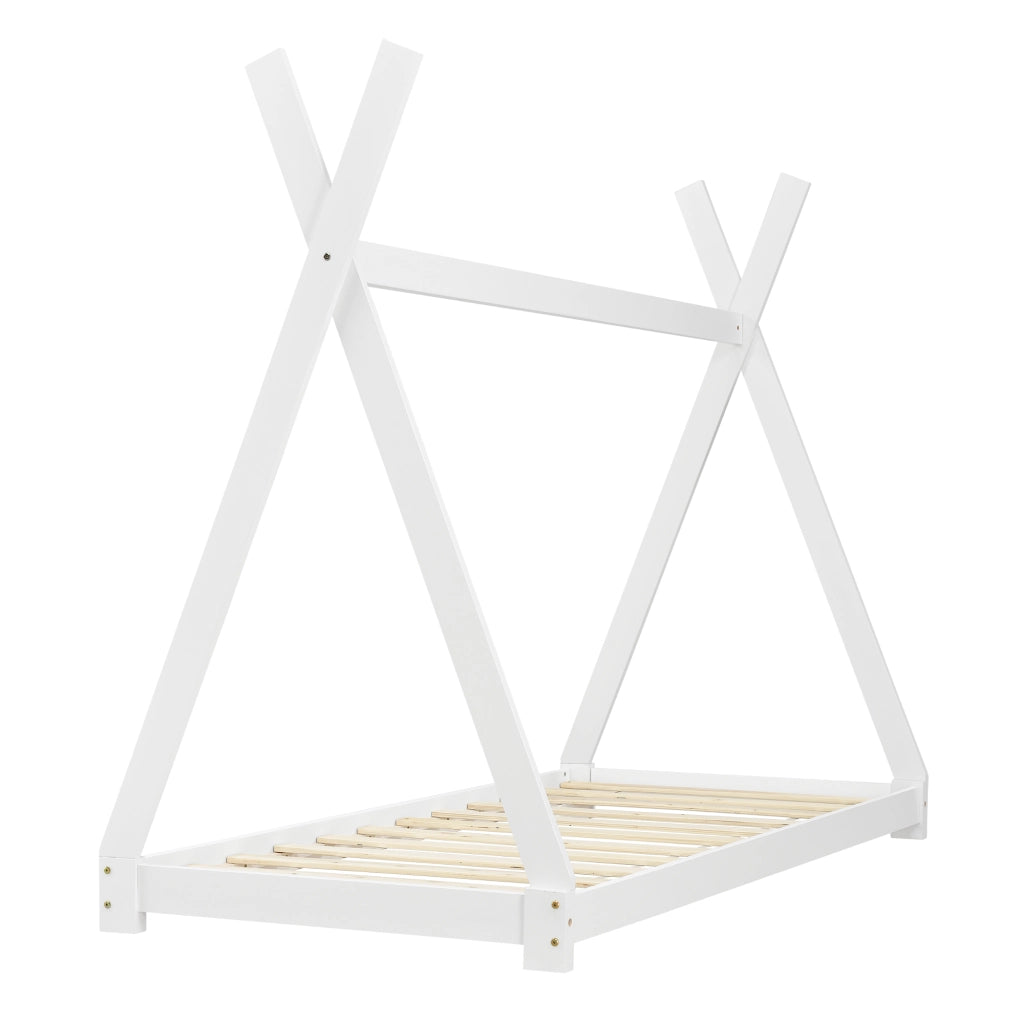 Letto per Bambini con Materasso 90 x 200 cm Tenda Indiana Tipi - bianco opaco [en.casa]