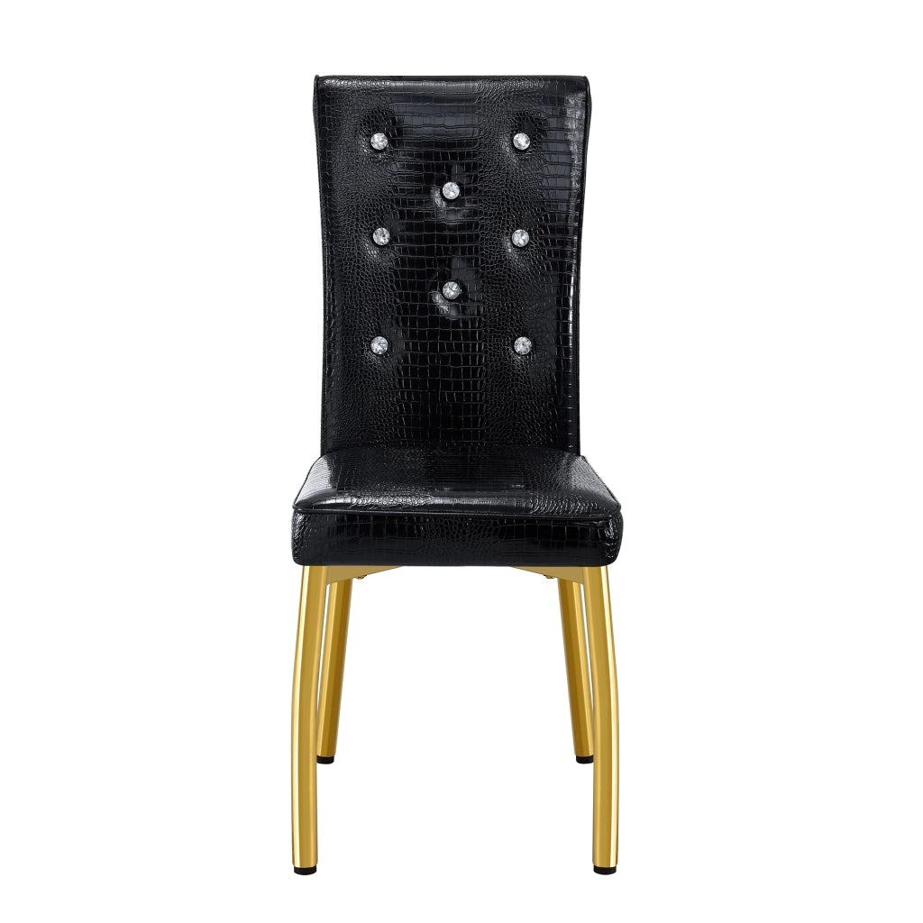 Sedia da Pranzo Set da 4 con Schienale Imbottito, Gambe in Metallo Dorato, in PVC Nero e Oro