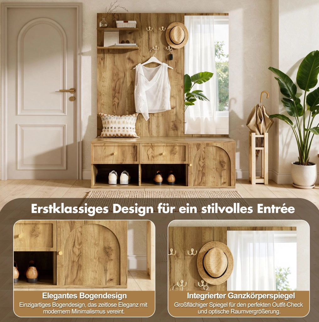 Set guardaroba da ingresso 6 in 1 con specchio e panca