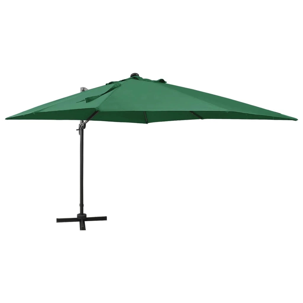 Ombrellone da giardino a sbalzo con palo e luci LED 300 cm verde 02_0008544
