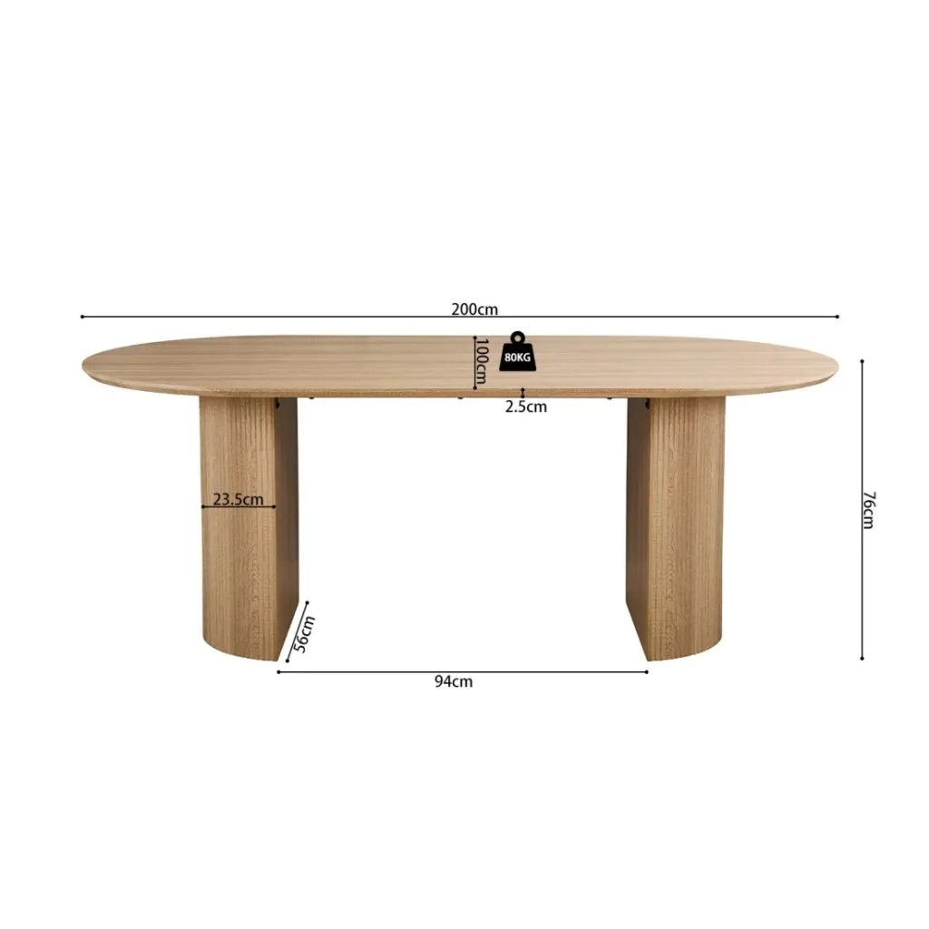 Tavolo da pranzo ovale VAGOS – 200 x 100 cm – Colore quercia naturale – Design contemporaneo e accogliente
