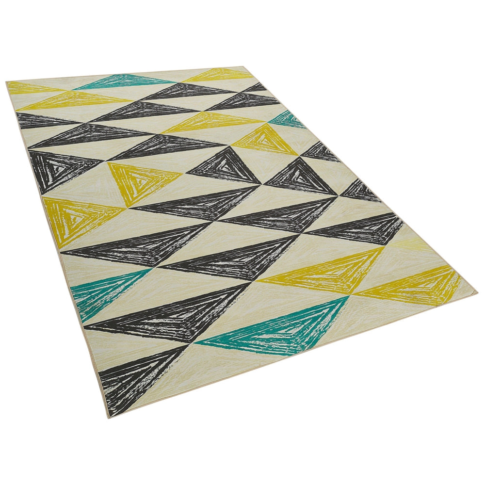 Tappeto tappetino grigio e giallo stampato motivo geometrico 140 x 200 cm a pelo corto