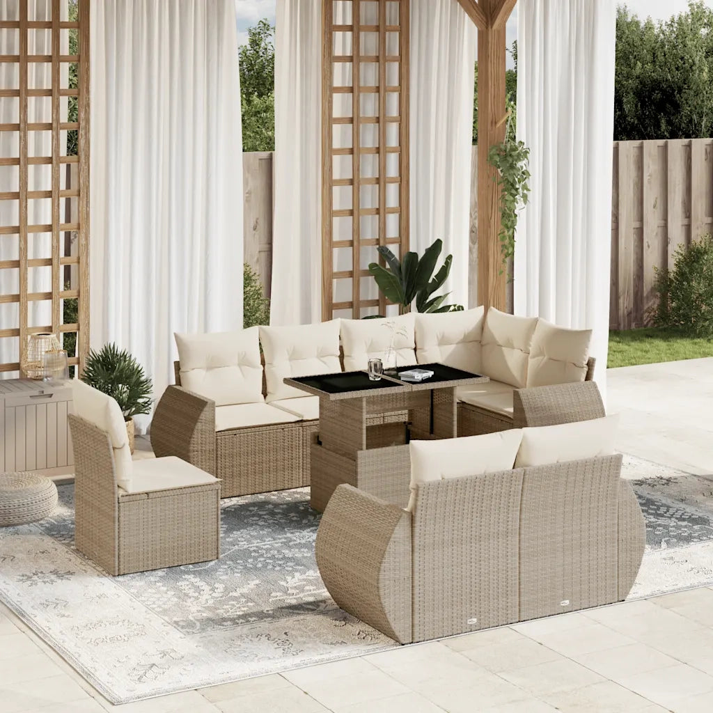 Set Divano da Giardino 9 pz con Cuscini Beige in Polyrattan 3268668
