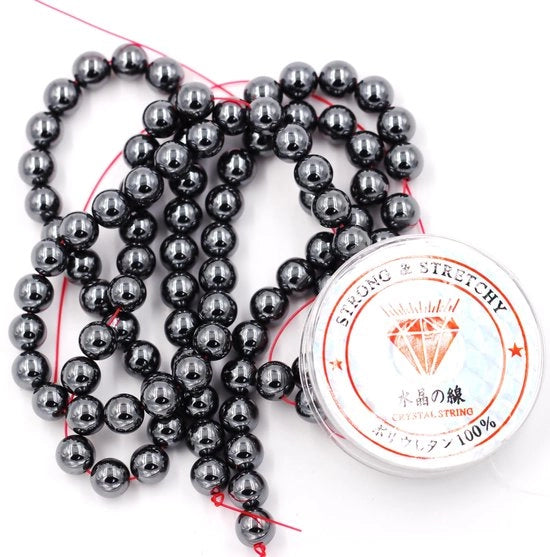 Kralen con corda per l'assemblaggio di accessori per l'autoaiuto Pietre decorative, 180 pezzi da 4 mm e 1 rotolo di corda, materiale: Hematite