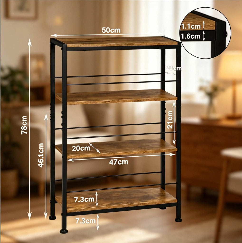 Scaffale 50x20x78 cm nero marrone MDF e metallo, 4 ripiani