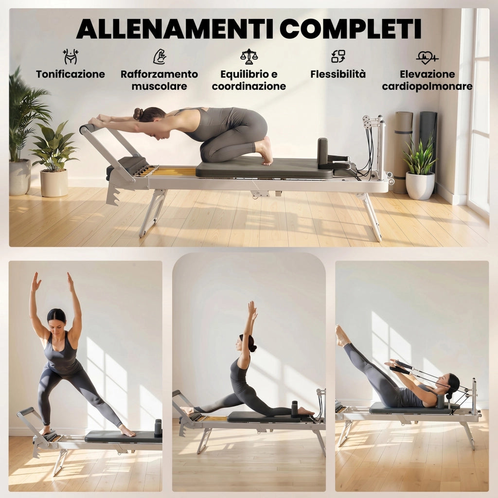 Reformer Pilates Pieghevole per Casa con 2 Bande Elastiche