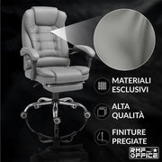 RMF Sedia Ufficio Ergonomica Professionale Reclinabile, Sedia Scrivania Seduta Comoda e Rilassante con Poggiapiedi - Poltrona Relax con Ruote Girevoli Altezza Regolabile Grigio