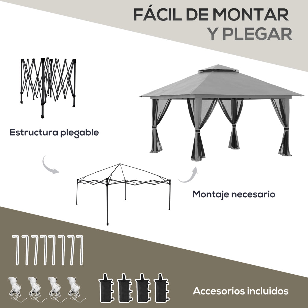 Tenda da giardino pieghevole ¨C zephmum ¨C grigio 4x4x2.8 m