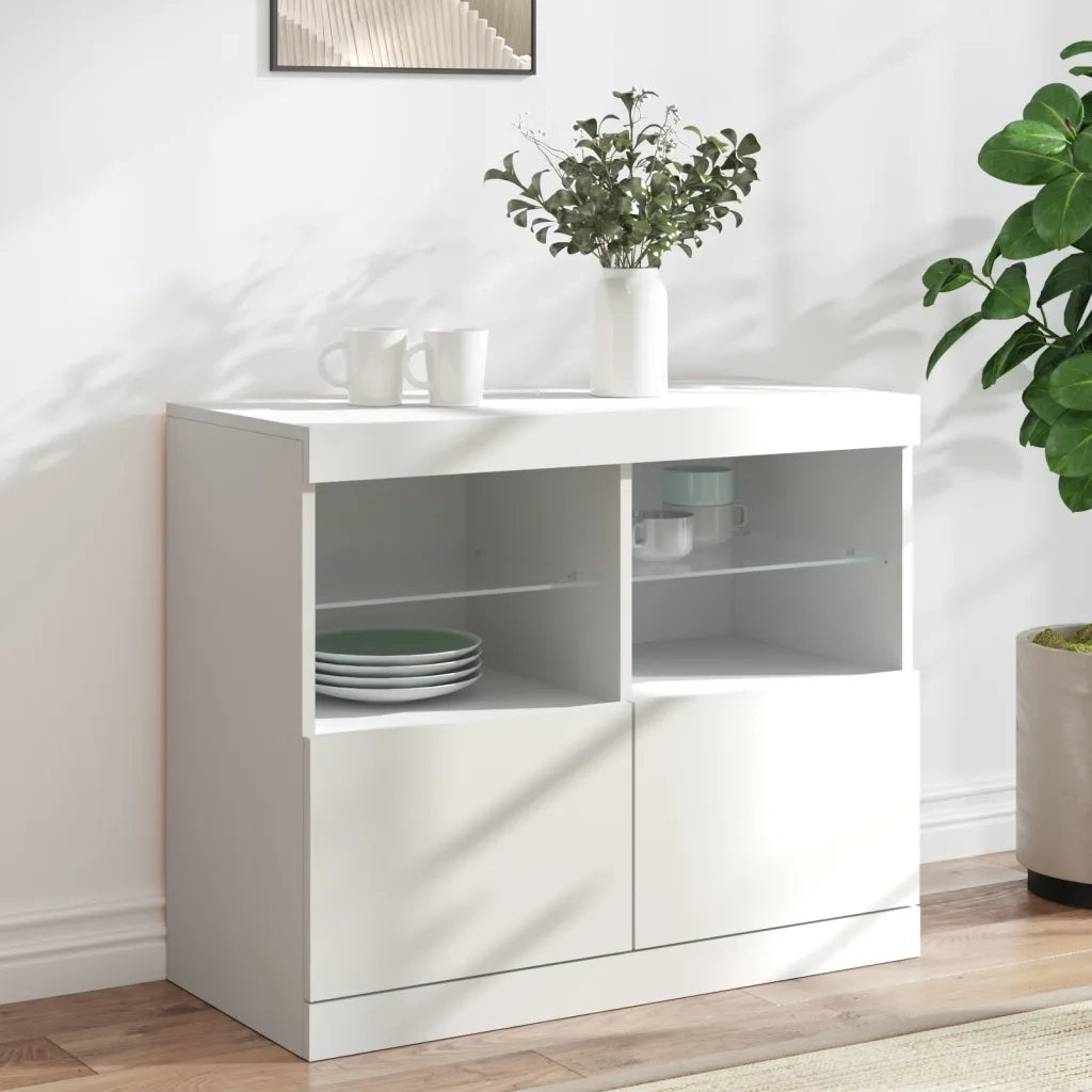 Credenza | Madia | Buffet da pranzo | Armadio da pranzo con Luci LED Bianca 81x37x67 cm