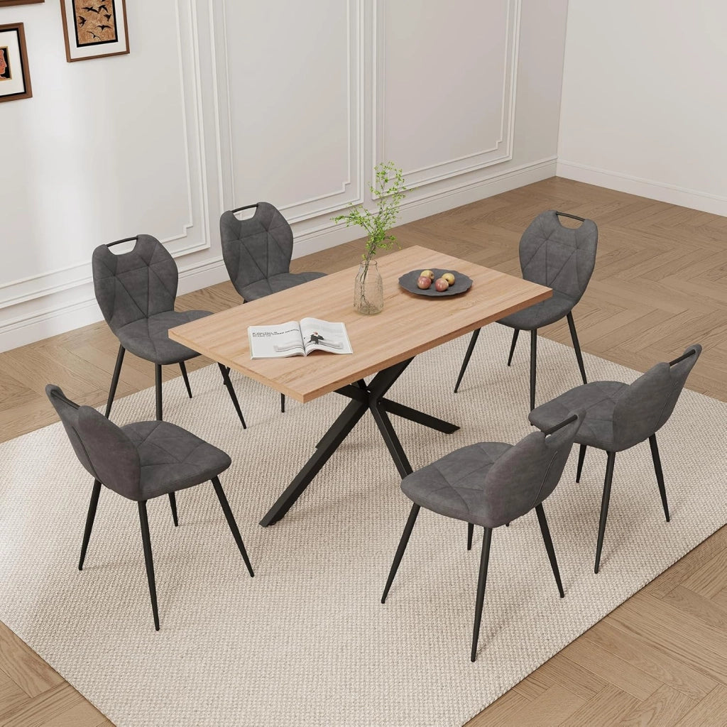 GrandCA HOME Set Tavolo e Sedie da Pranzo da 5 Pezzi, Tavolo Quadrato da 140 cm, 4 Sedia Imbottita in Lino, Adatto per Cucine, Sale da Pranzo e Soggiorni (Legno Chiaro + Beige)
