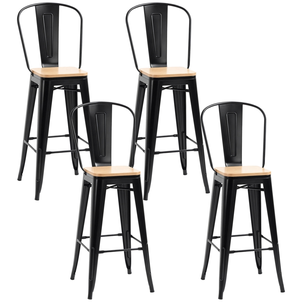 Set di 4 sgabelli da bar con schienale e poggiapiedi ¨C zephmum ¨C metallo nero e multistrato chiaro 76 cm