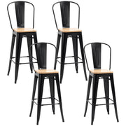 Set di 4 sgabelli da bar con schienale e poggiapiedi ¨C zephmum ¨C metallo nero e multistrato chiaro 76 cm