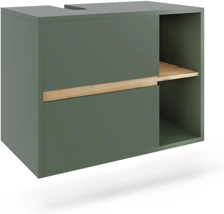 Mobiletto per lavabo Viola, Verde/Artigianale, 80 x 60 cm con 2 cassetti