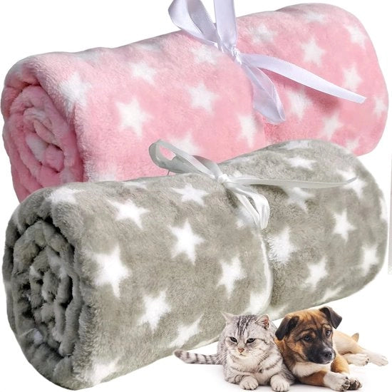Set di 2 Coperte per Cani Coperte per Animali Coperte per Piccoli Animali per Soggiorno e Letto 75 * 100cm, Grigio chiaro Rosa