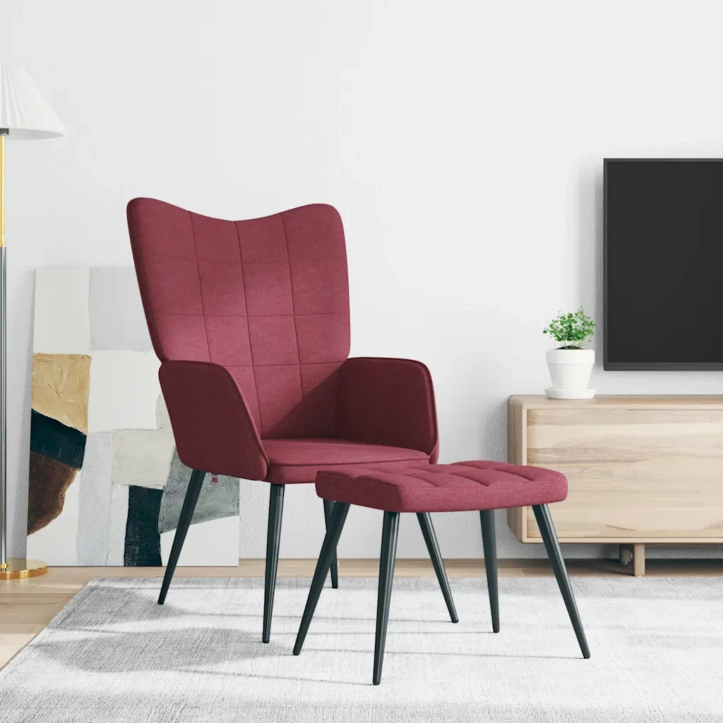 Poltrona | Sedia Relax con Sgabello Rosso Vino in Tessuto