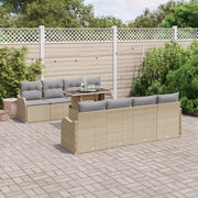 Set Divano da Giardino 9 Pezzi con Cuscini Beige Rattan Polietilene