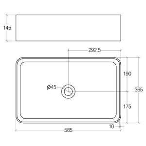 Lineabeta - Lavabo rettangolare da appoggio in ceramica 58,5x36,5 bianco opaco