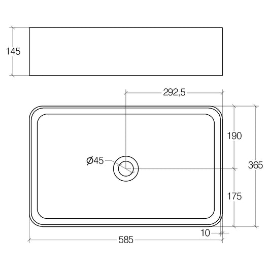 Lineabeta - Lavabo rettangolare da appoggio in ceramica 58,5x36,5 bianco opaco