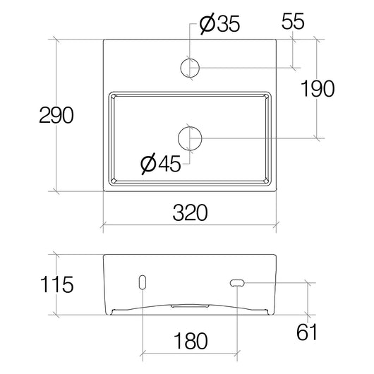 Lineabeta - Lavabo da appoggio/sospeso con foro rubinetto 32x29 bianco lucido