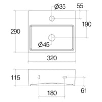 Lineabeta - Lavabo da appoggio/sospeso con foro rubinetto 32x29 bianco opaco
