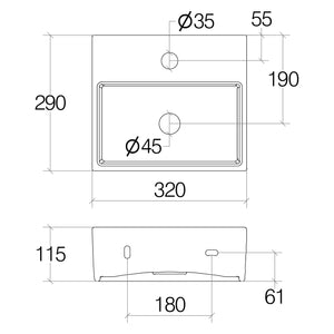 Lineabeta - Lavabo da appoggio/sospeso con foro rubinetto 32x29 bianco opaco