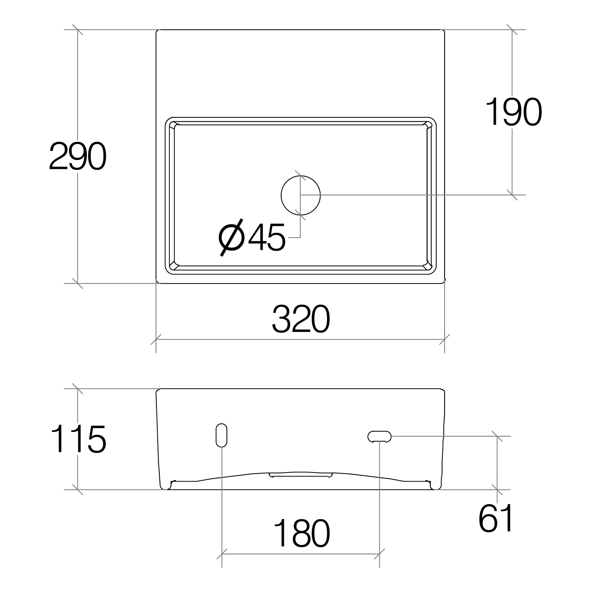 Lineabeta - Lavabo da appoggio/sospeso senza foro rubinetto 32x29 bianco lucido