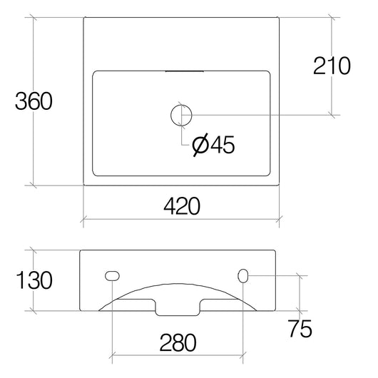 Lineabeta - Lavabo da appoggio/sospeso con foro rubinetto 42x36 grigio opaco