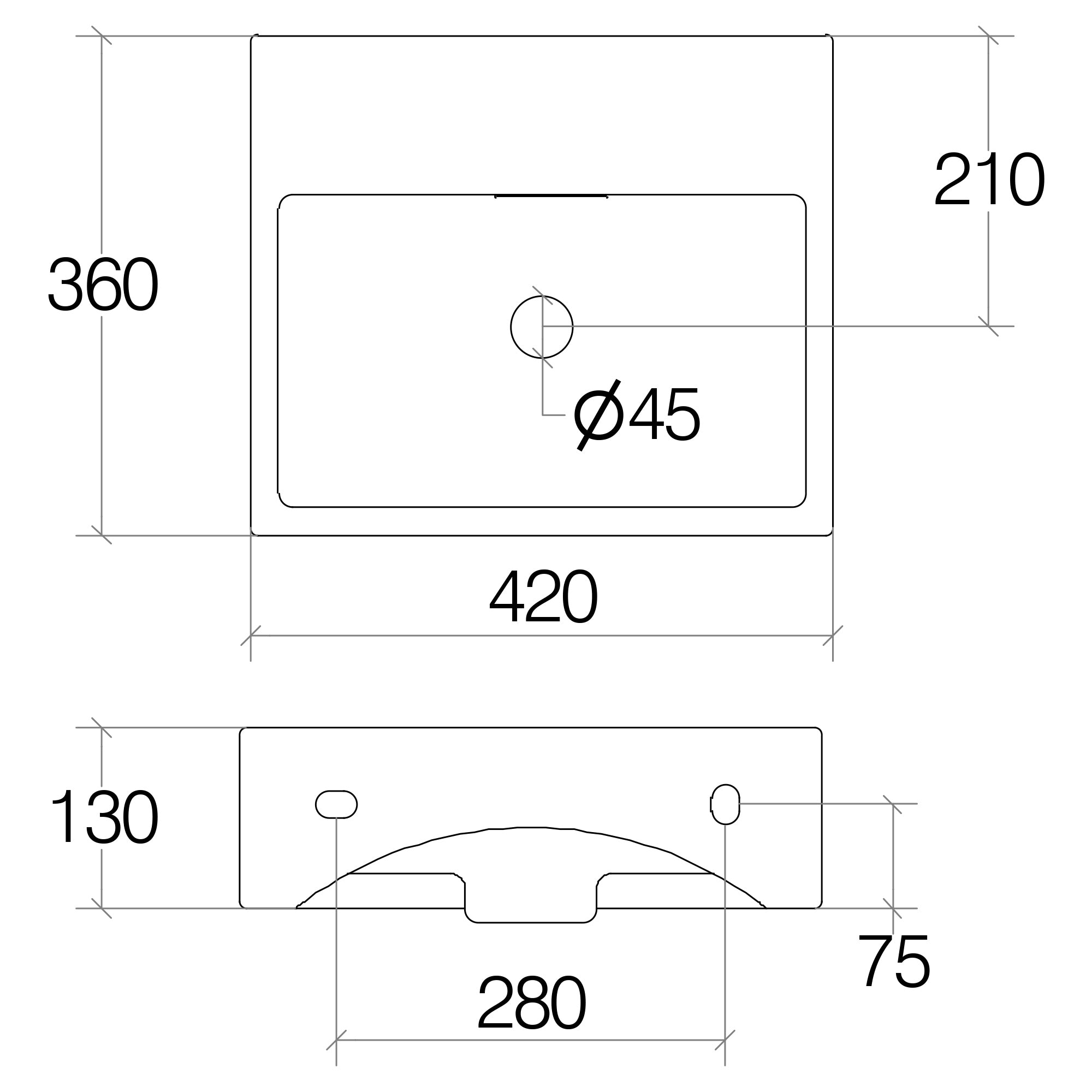 Lineabeta - Lavabo da appoggio/sospeso senza foro rubinetto 42x36 bianco lucido