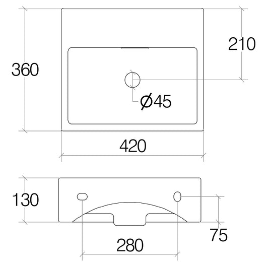 Lineabeta - Lavabo da appoggio/sospeso senza foro rubinetto 42x36 bianco lucido