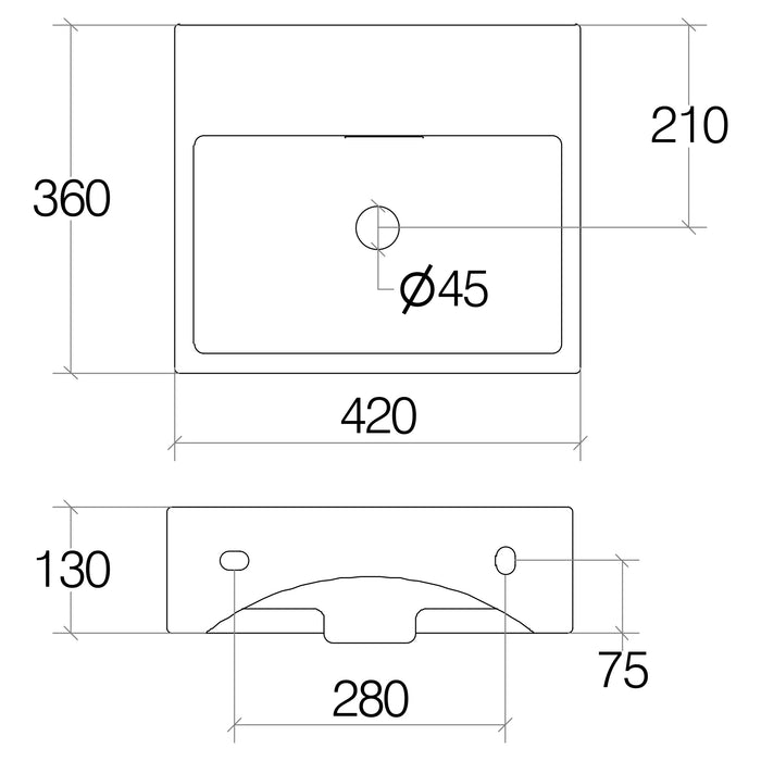 Lineabeta - Lavabo da appoggio/sospeso senza foro rubinetto 42x36 bianco lucido