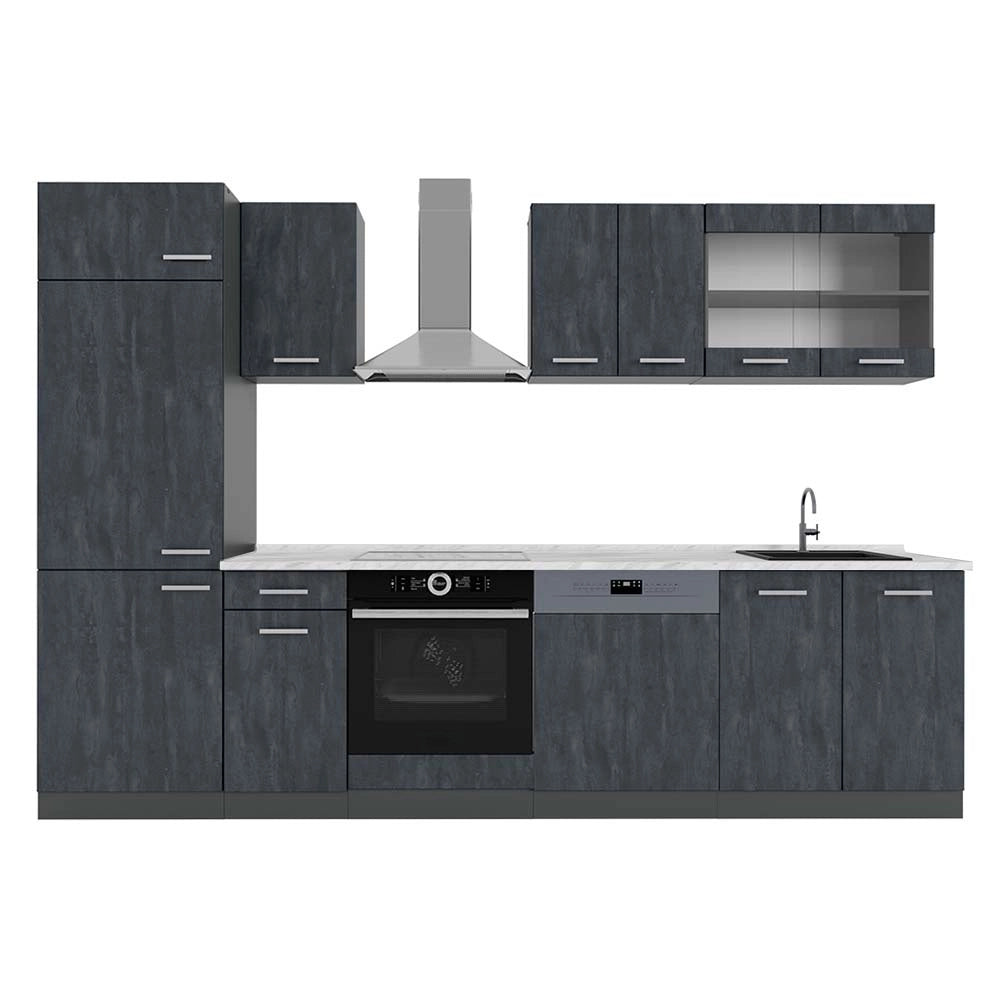 Cucina componibile R-Line Calce nera/Antracite 300 cm PL Marmo Vicco