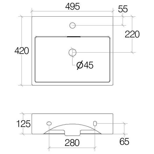 Lineabeta - Lavabo da appoggio/sospeso con foro rubinetto 49,5x42 grigio opaco