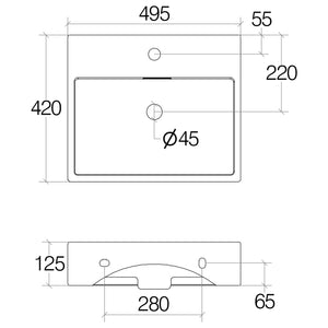 Lineabeta - Lavabo da appoggio/sospeso con foro rubinetto 49,5x42 bianco opaco