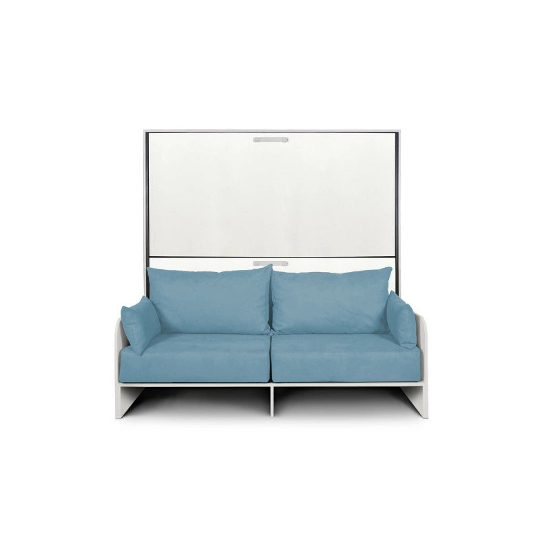 Letto doppio a scomparsa Kando con divano , azzurro - Bianco Frassino