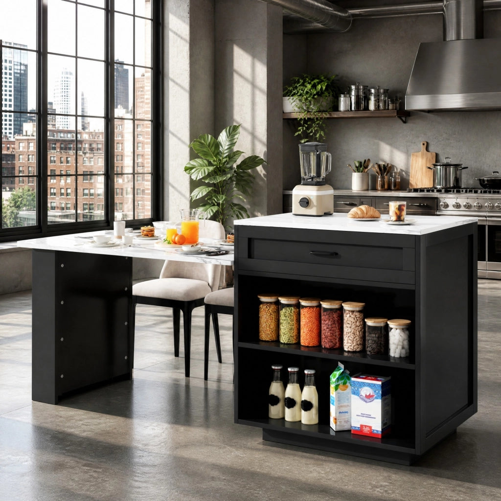 TAVOLO BAR Estensibile 98-204x70x93,5 cm MDF Nero con contenitore