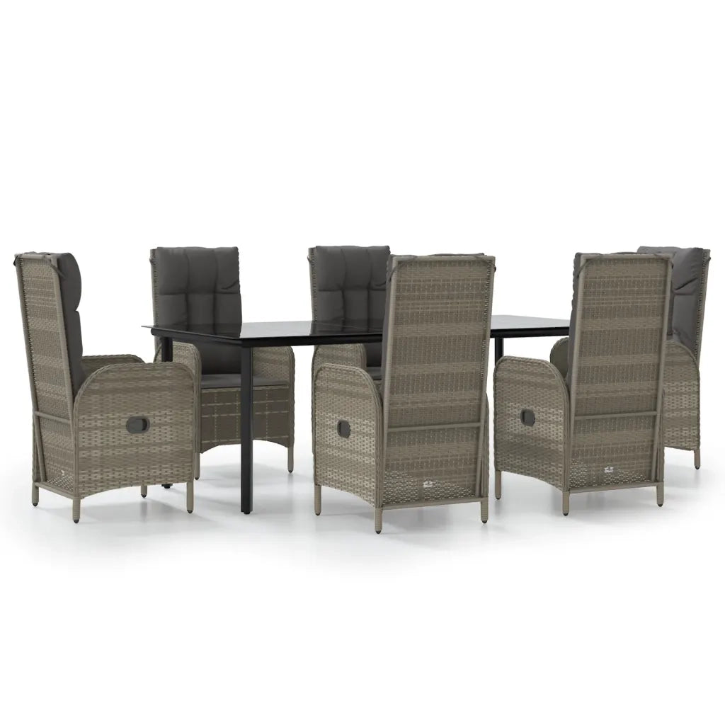 Set da Pranzo Giardino 7pz Nero e Grigio con Cuscini Polyrattan